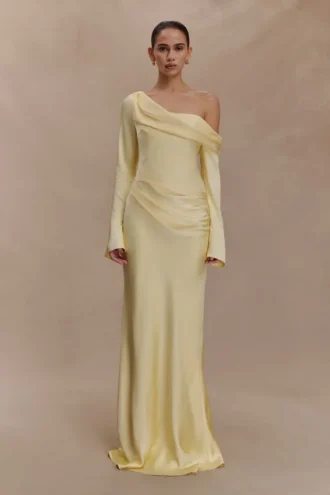 Iris Long Sleeve Satin Maxi Dress – Lemon