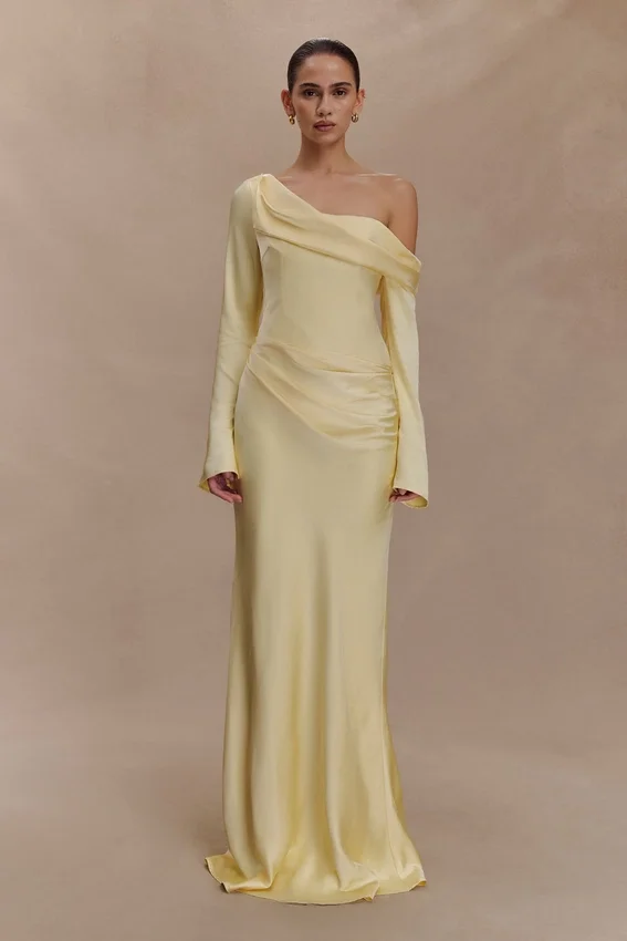 Iris Long Sleeve Satin Maxi Dress – Lemon Iris Long Sleeve Satin Maxi Dress – Lemon