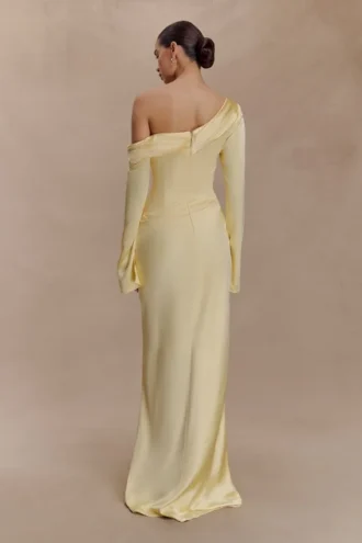 Iris Long Sleeve Satin Maxi Dress – Lemon