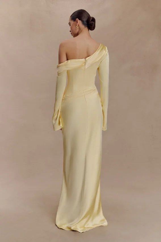 Iris Long Sleeve Satin Maxi Dress – Lemon Iris Long Sleeve Satin Maxi Dress – Lemon