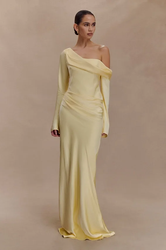 Iris Long Sleeve Satin Maxi Dress – Lemon Iris Long Sleeve Satin Maxi Dress – Lemon