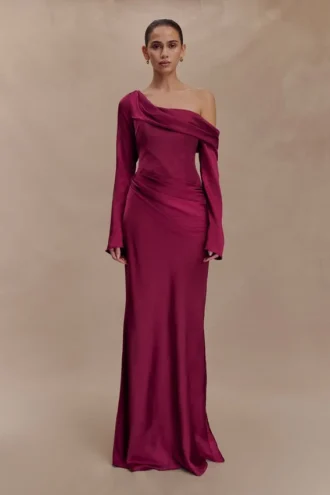 Iris Long Sleeve Satin Maxi Dress – Mahogany