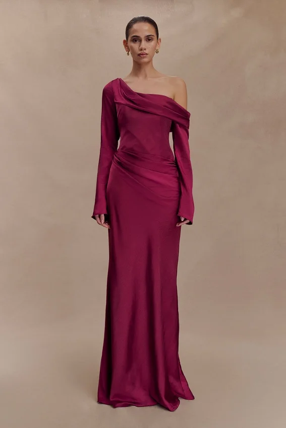 Iris Long Sleeve Satin Maxi Dress – Mahogany Iris Long Sleeve Satin Maxi Dress – Mahogany