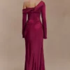 Iris Long Sleeve Satin Maxi Dress – Mahogany Iris Long Sleeve Satin Maxi Dress – Mahogany