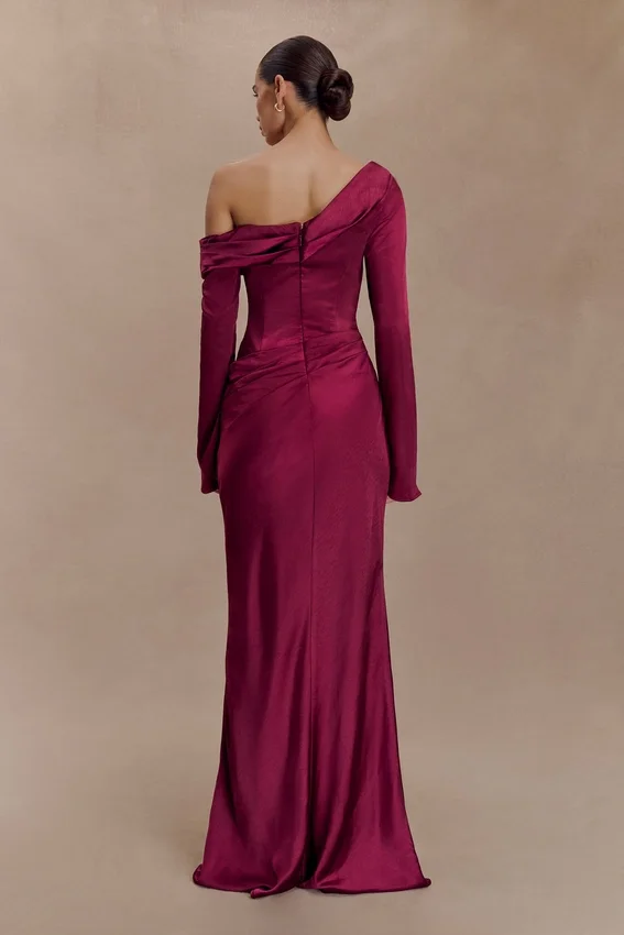 Iris Long Sleeve Satin Maxi Dress – Mahogany Iris Long Sleeve Satin Maxi Dress – Mahogany