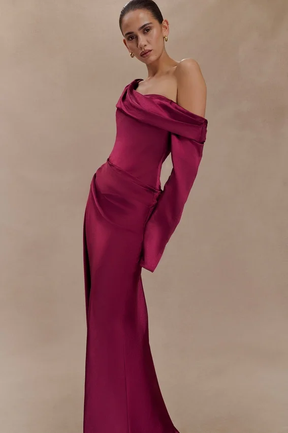 Iris Long Sleeve Satin Maxi Dress – Mahogany Iris Long Sleeve Satin Maxi Dress – Mahogany