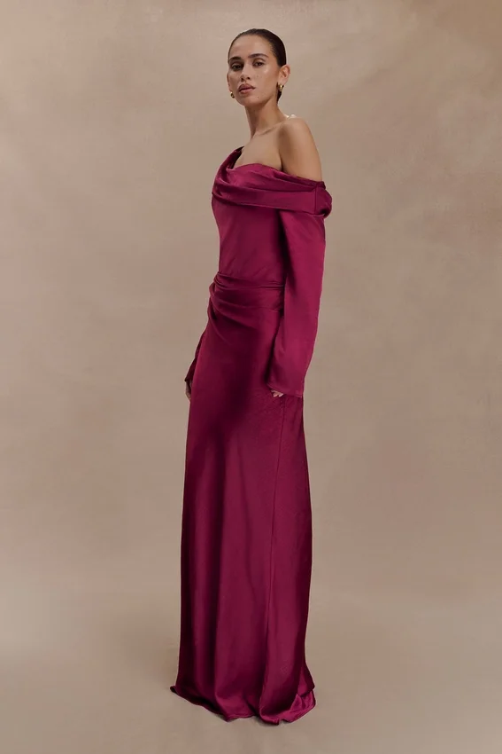 Iris Long Sleeve Satin Maxi Dress – Mahogany Iris Long Sleeve Satin Maxi Dress – Mahogany