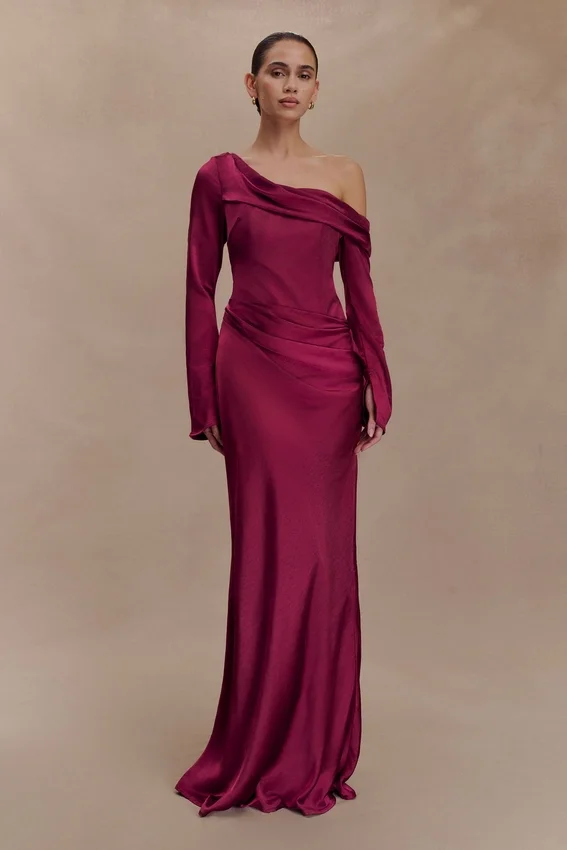Iris Long Sleeve Satin Maxi Dress – Mahogany Iris Long Sleeve Satin Maxi Dress – Mahogany