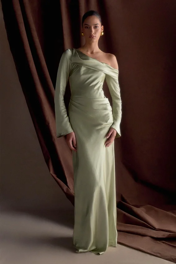Iris Long Sleeve Satin Maxi Dress – Sage Iris Long Sleeve Satin Maxi Dress – Sage