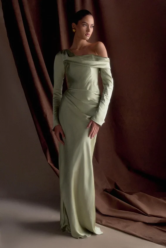 Iris Long Sleeve Satin Maxi Dress – Sage Iris Long Sleeve Satin Maxi Dress – Sage