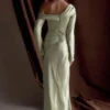 Iris Long Sleeve Satin Maxi Dress – Sage Iris Long Sleeve Satin Maxi Dress – Sage
