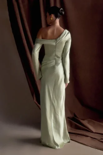Iris Long Sleeve Satin Maxi Dress – Sage