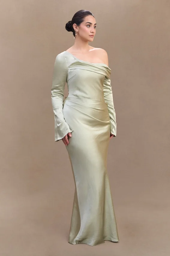 Iris Long Sleeve Satin Maxi Dress – Sage Iris Long Sleeve Satin Maxi Dress – Sage