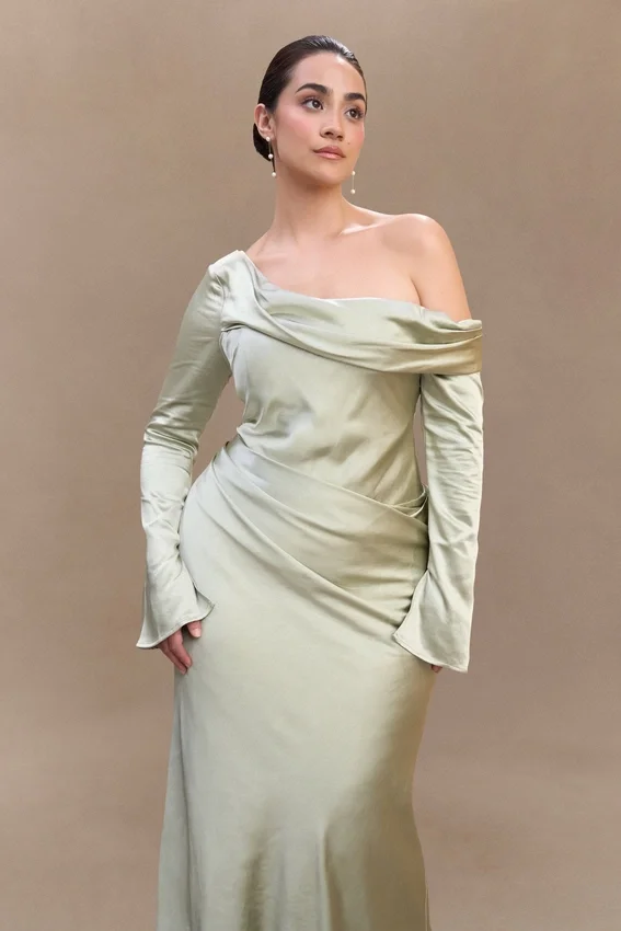 Iris Long Sleeve Satin Maxi Dress – Sage Iris Long Sleeve Satin Maxi Dress – Sage