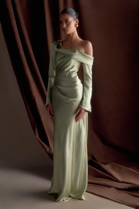 Iris Long Sleeve Satin Maxi Dress – Sage Iris Long Sleeve Satin Maxi Dress – Sage
