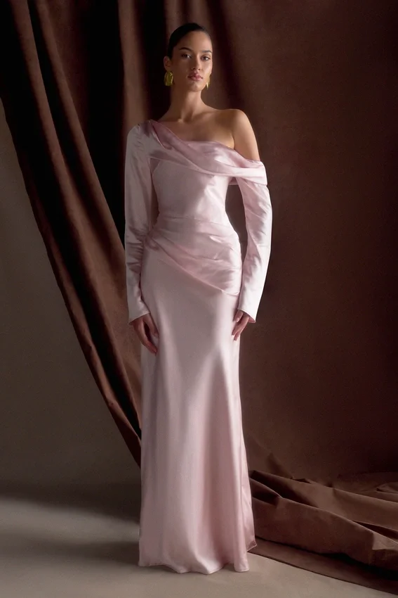 Iris Long Sleeve Satin Maxi Dress – Soft Pink Iris Long Sleeve Satin Maxi Dress – Soft Pink