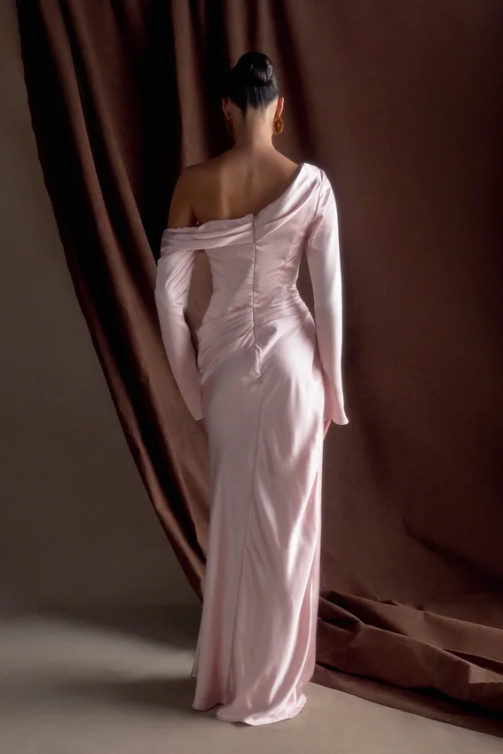 Iris Long Sleeve Satin Maxi Dress – Soft Pink Iris Long Sleeve Satin Maxi Dress – Soft Pink