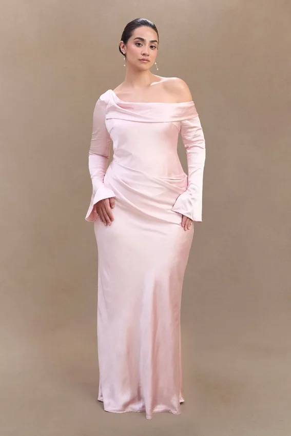 Iris Long Sleeve Satin Maxi Dress – Soft Pink Iris Long Sleeve Satin Maxi Dress – Soft Pink