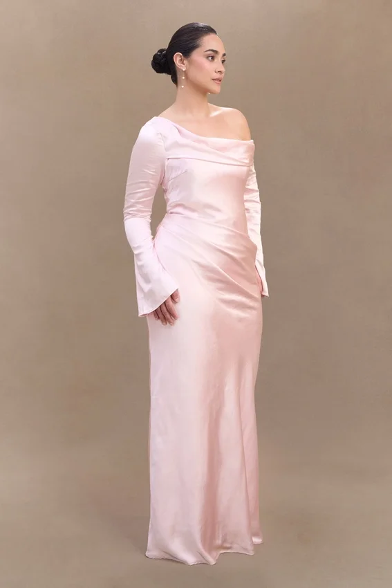 Iris Long Sleeve Satin Maxi Dress – Soft Pink Iris Long Sleeve Satin Maxi Dress – Soft Pink