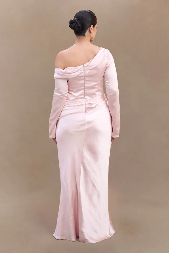 Iris Long Sleeve Satin Maxi Dress – Soft Pink Iris Long Sleeve Satin Maxi Dress – Soft Pink