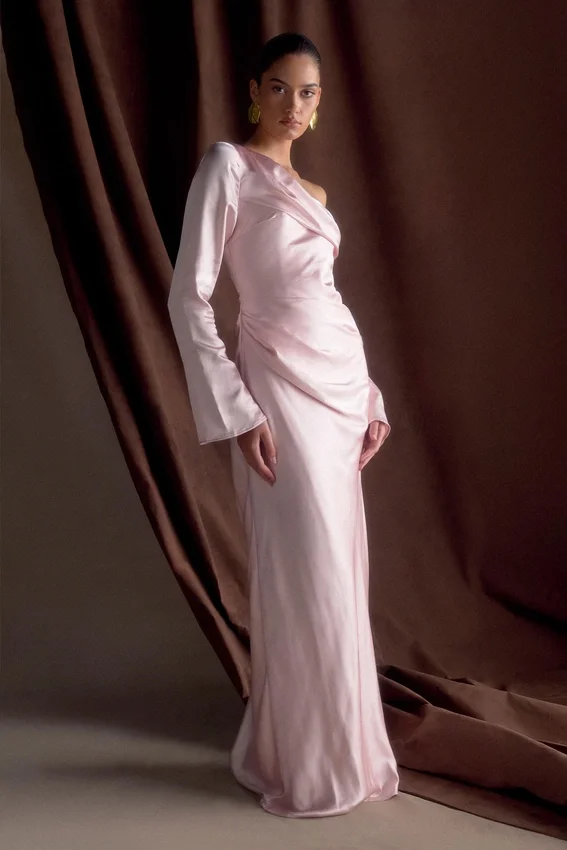 Iris Long Sleeve Satin Maxi Dress – Soft Pink Iris Long Sleeve Satin Maxi Dress – Soft Pink