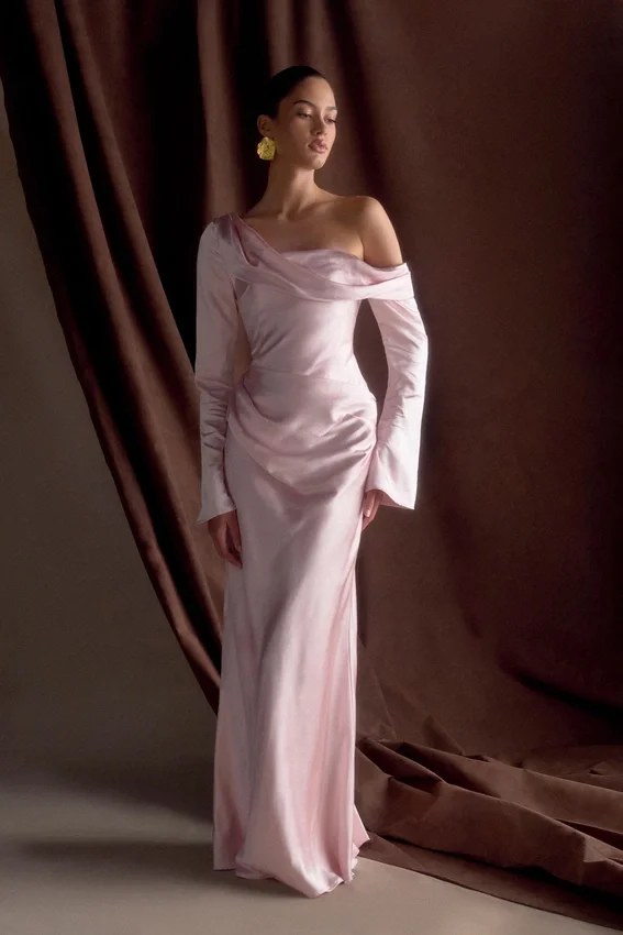 Iris Long Sleeve Satin Maxi Dress – Soft Pink Iris Long Sleeve Satin Maxi Dress – Soft Pink
