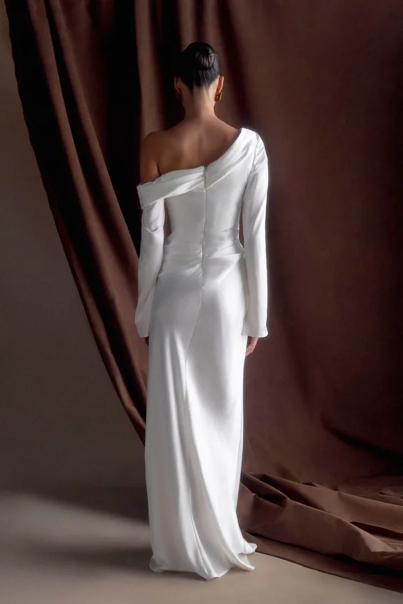 Iris Long Sleeve Satin Maxi Dress – White Iris Long Sleeve Satin Maxi Dress – White