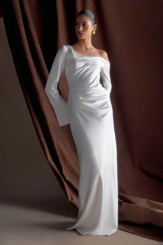 Iris Long Sleeve Satin Maxi Dress – White Iris Long Sleeve Satin Maxi Dress – White