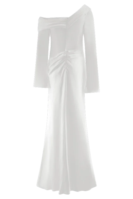 Iris Long Sleeve Satin Maxi Dress – White Iris Long Sleeve Satin Maxi Dress – White