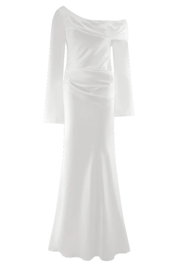Iris Long Sleeve Satin Maxi Dress – White Iris Long Sleeve Satin Maxi Dress – White