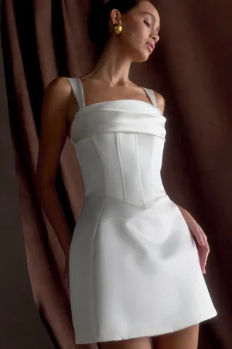 Isabel Satin Corset Mini Dress – White