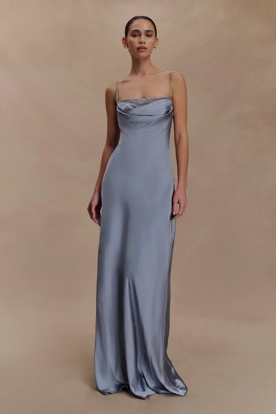 Isadora Lace & Satin Maxi Dress – Frosted Blue Isadora Lace & Satin Maxi Dress – Frosted Blue