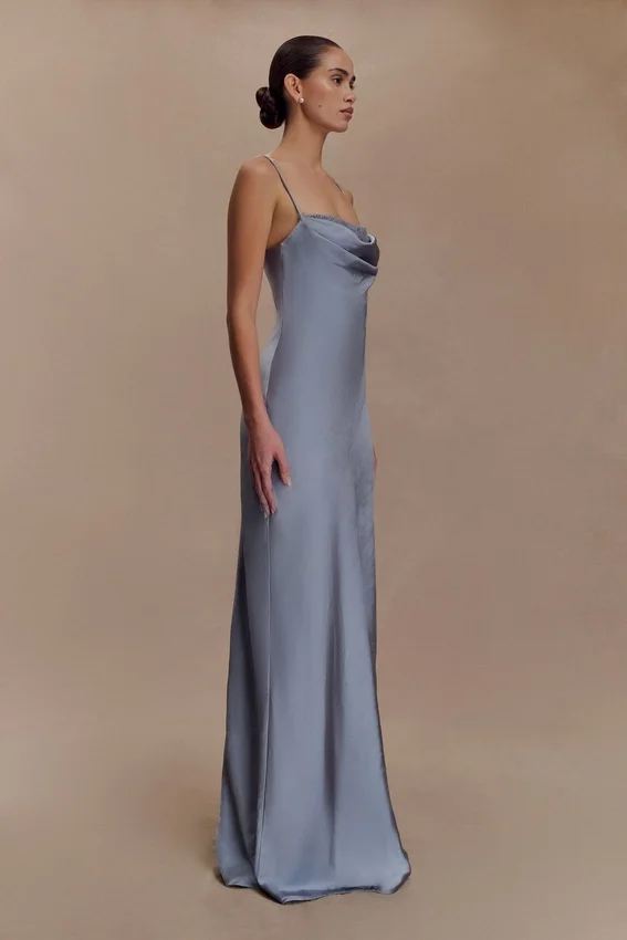 Isadora Lace & Satin Maxi Dress – Frosted Blue Isadora Lace & Satin Maxi Dress – Frosted Blue