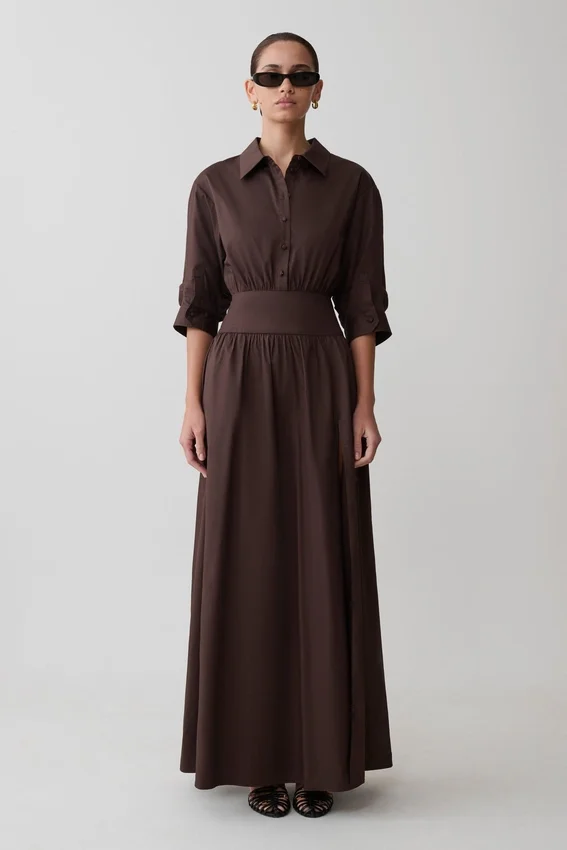 Isolde Long Sleeve Cotton Maxi Dress – Dark Chocolate Isolde Long Sleeve Cotton Maxi Dress – Dark Chocolate