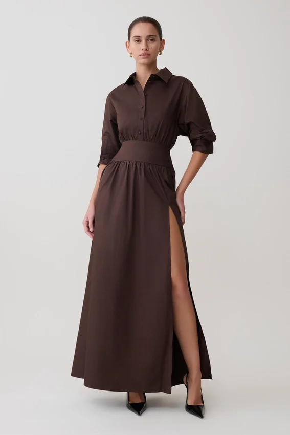 Isolde Long Sleeve Cotton Maxi Dress – Dark Chocolate Isolde Long Sleeve Cotton Maxi Dress – Dark Chocolate