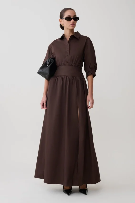 Isolde Long Sleeve Cotton Maxi Dress – Dark Chocolate Isolde Long Sleeve Cotton Maxi Dress – Dark Chocolate