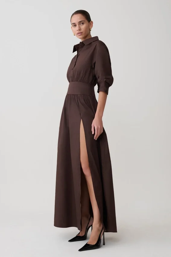 Isolde Long Sleeve Cotton Maxi Dress – Dark Chocolate Isolde Long Sleeve Cotton Maxi Dress – Dark Chocolate