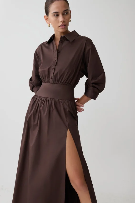 Isolde Long Sleeve Cotton Maxi Dress – Dark Chocolate Isolde Long Sleeve Cotton Maxi Dress – Dark Chocolate