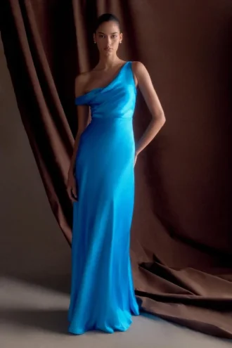 Jacinta One Shoulder Maxi Dress – Cyan Blue