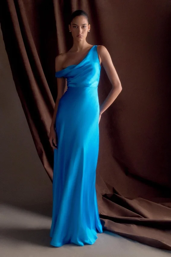 Jacinta One Shoulder Maxi Dress – Cyan Blue Jacinta One Shoulder Maxi Dress – Cyan Blue