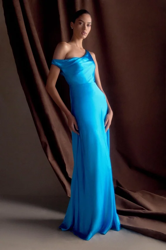 Jacinta One Shoulder Maxi Dress – Cyan Blue Jacinta One Shoulder Maxi Dress – Cyan Blue