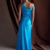 Jacinta One Shoulder Maxi Dress – Cyan Blue Jacinta One Shoulder Maxi Dress – Cyan Blue