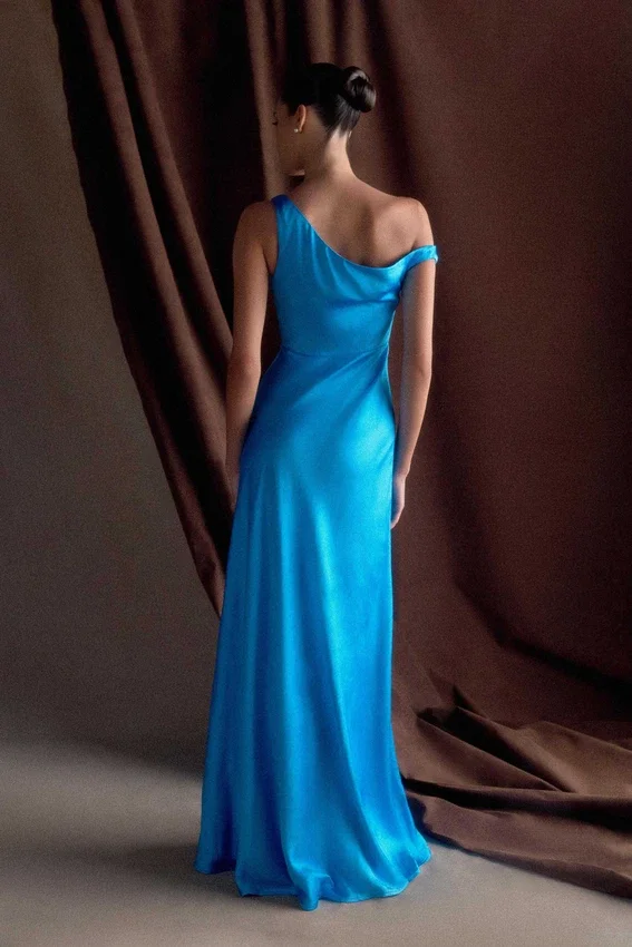 Jacinta One Shoulder Maxi Dress – Cyan Blue Jacinta One Shoulder Maxi Dress – Cyan Blue