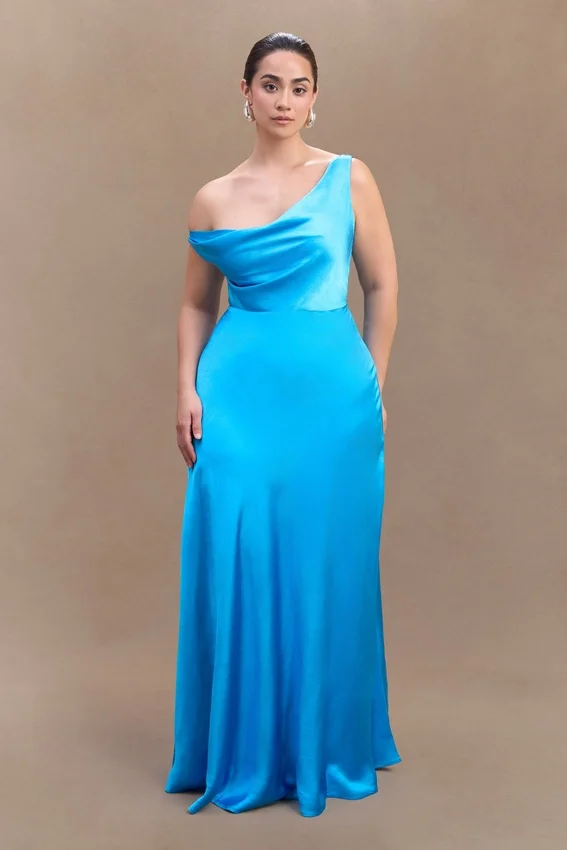 Jacinta One Shoulder Maxi Dress – Cyan Blue Jacinta One Shoulder Maxi Dress – Cyan Blue
