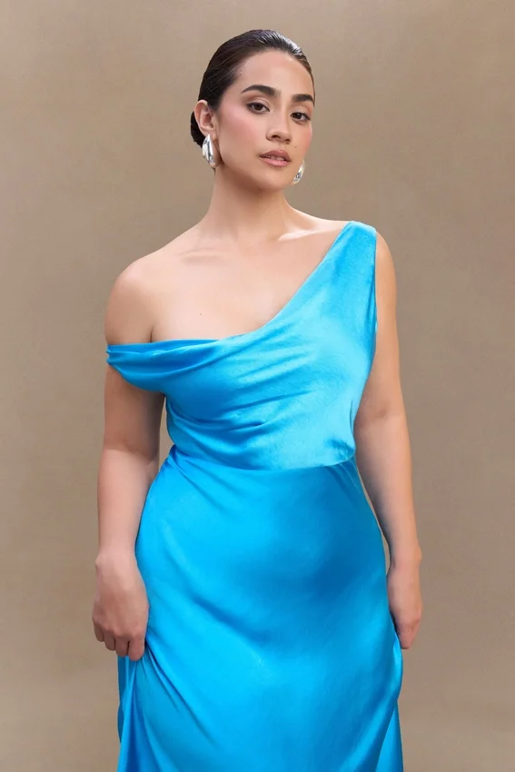 Jacinta One Shoulder Maxi Dress – Cyan Blue Jacinta One Shoulder Maxi Dress – Cyan Blue