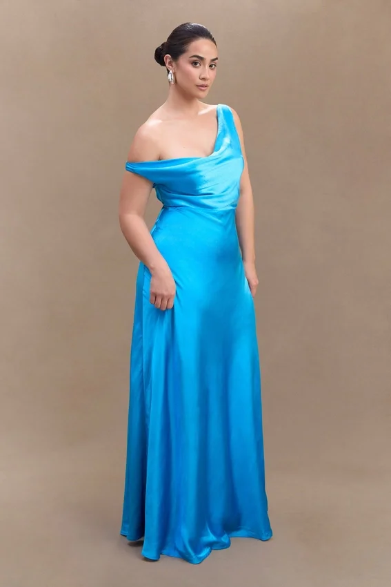 Jacinta One Shoulder Maxi Dress – Cyan Blue Jacinta One Shoulder Maxi Dress – Cyan Blue