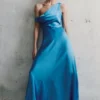 Jacinta One Shoulder Maxi Dress – Cyan Blue Jacinta One Shoulder Maxi Dress – Cyan Blue
