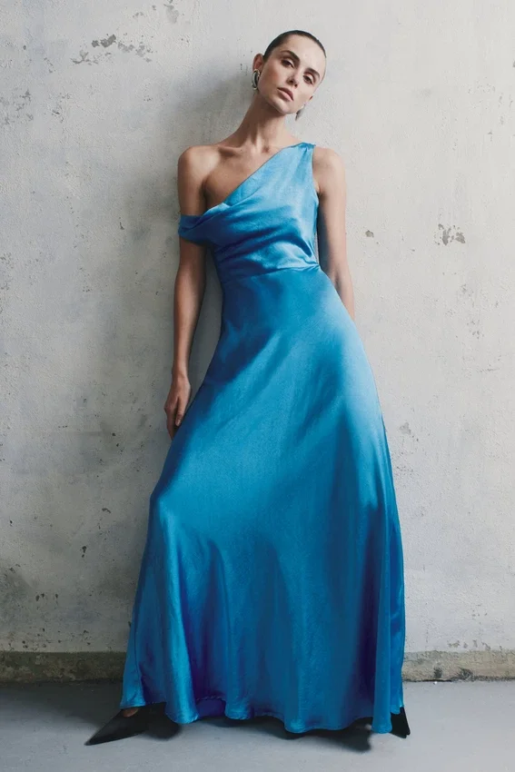 Jacinta One Shoulder Maxi Dress – Cyan Blue Jacinta One Shoulder Maxi Dress – Cyan Blue