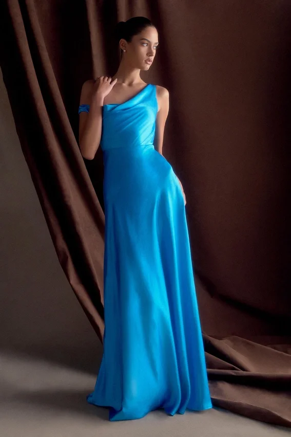 Jacinta One Shoulder Maxi Dress – Cyan Blue Jacinta One Shoulder Maxi Dress – Cyan Blue
