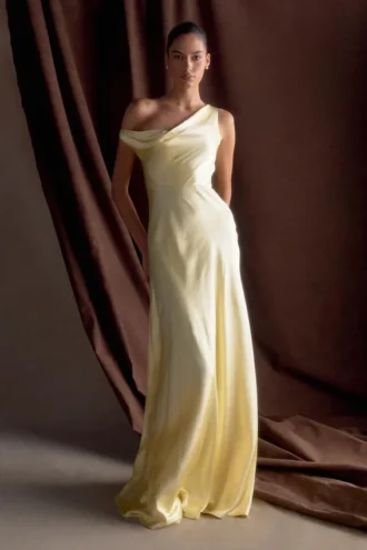 Jacinta One Shoulder Maxi Dress – Pastel Lemon